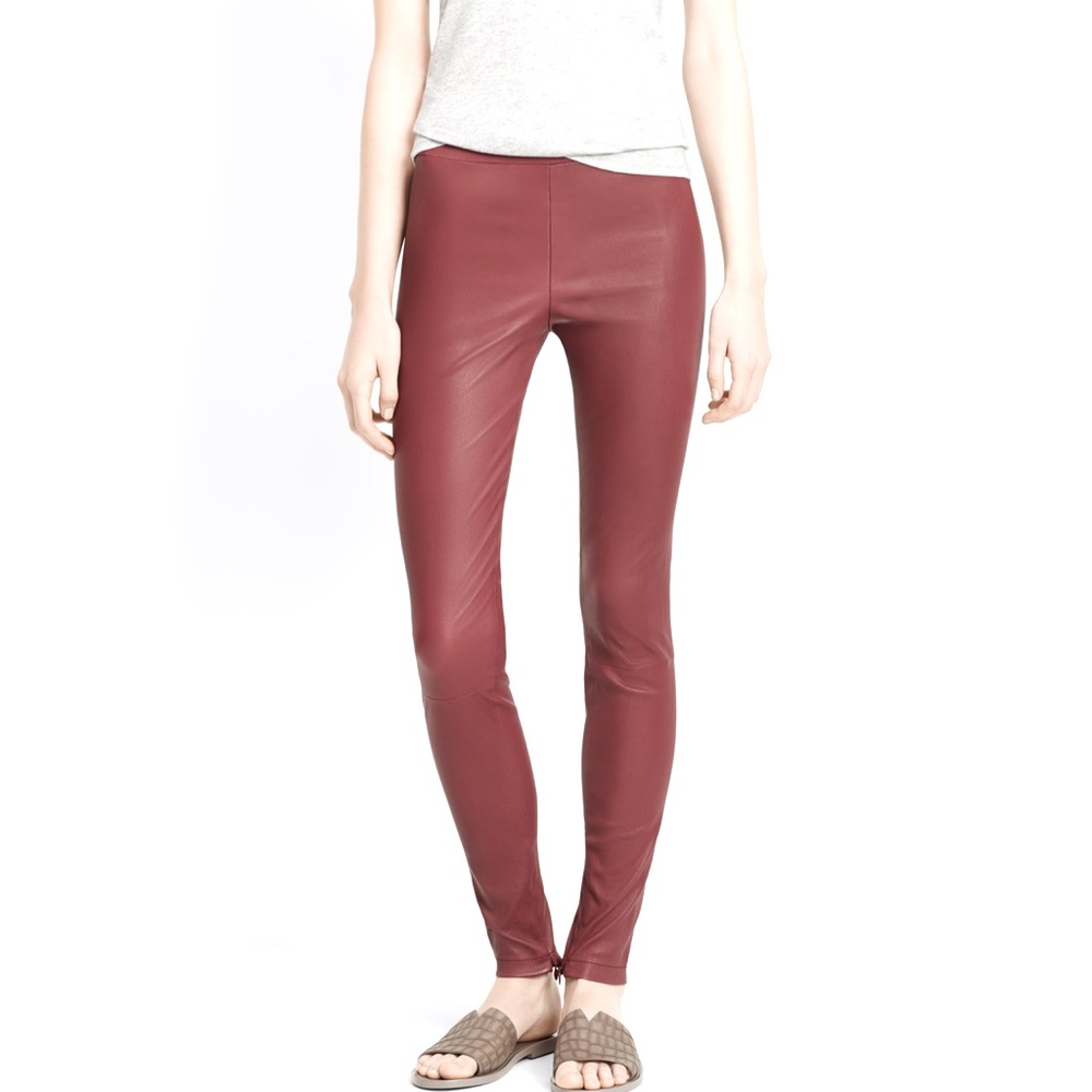 Vince wine red lamb leather legging style pants
